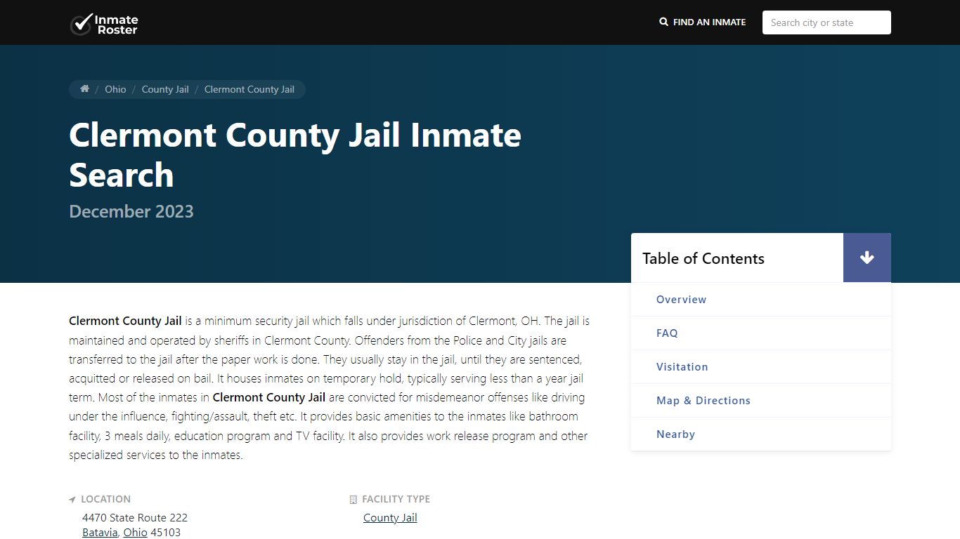 Inmate Search | Clermont County Jail - Batavia, OH